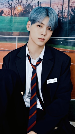 Soobin from TXT wearing a school uniform