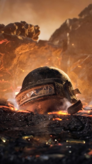 PUBG helmet in a volcanic eruption