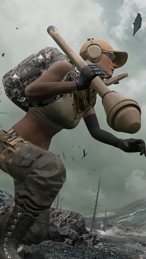 Player from PUBG holding a rocket launcher