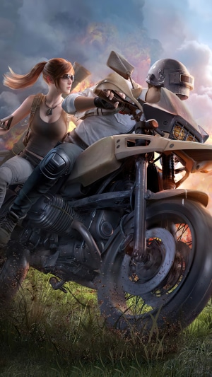 PUBG Mobile characters riding a motorcycle