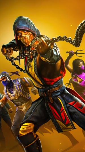 Scorpion, Rain, and Mileena from Mortal Kombat 11