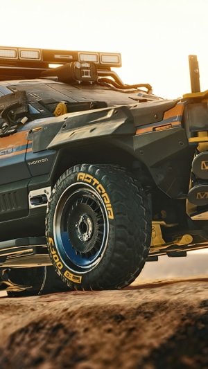 Cyberpunk 2077 vehicle with "ASTOPIA" tires