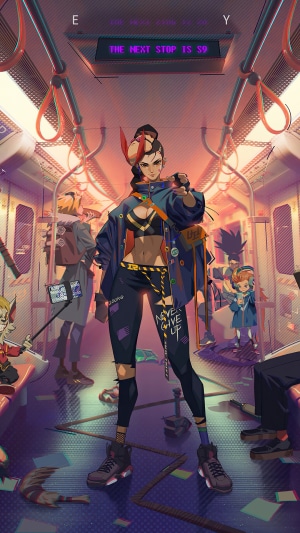 League of Legends characters on a subway train