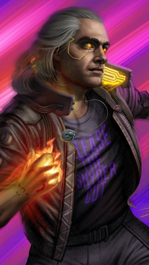 Geralt from The Witcher in Cyberpunk 2077 style