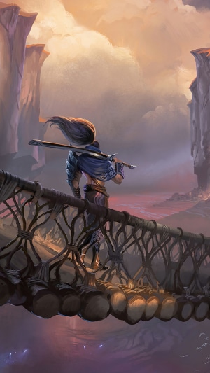 Yasuo from League of Legends on a bridge