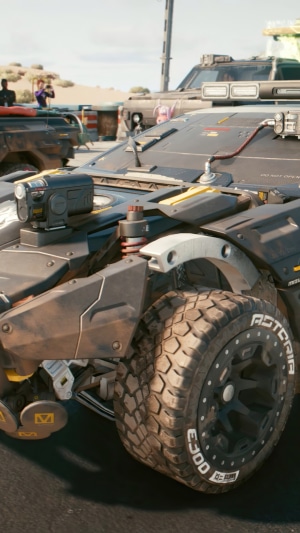 Cyberpunk 2077 vehicle with "ASTORIA E300" tire