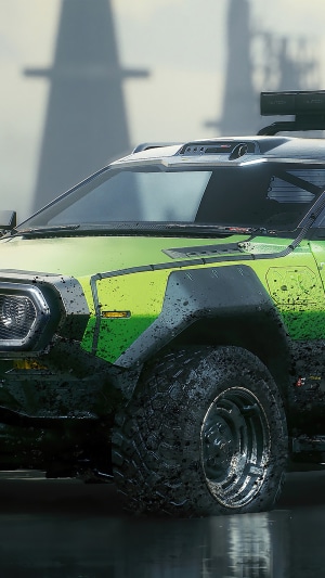 Cyberpunk 2077 sports car covered in mud