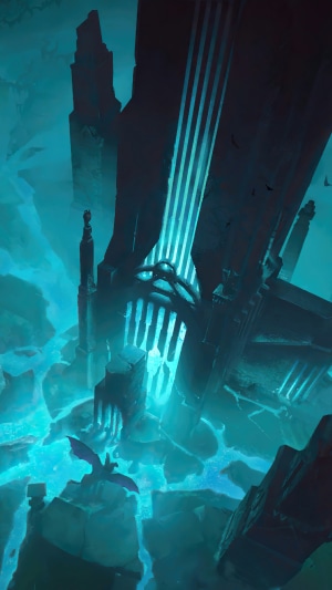 Ruined Cityscape with Dragon in Glowing Water