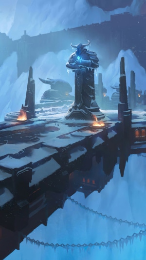 Statue in a snowy, mountainous region from Legends of Runeterra