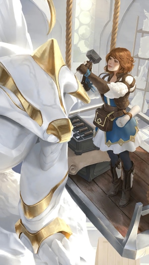 Girl crafting a statue in Legends of Runeterra