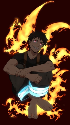Shinra Kusakabe from Fire Force surrounded by flames