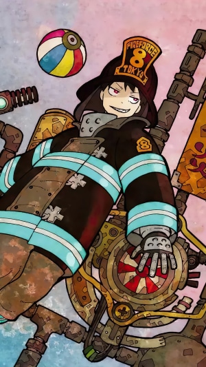 Maki Oze from Fire Force with a beach ball
