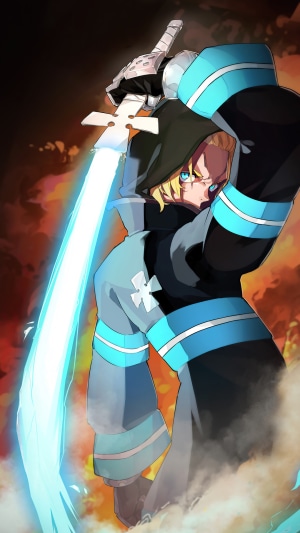 Arthur Boyle from Fire Force with a flaming sword
