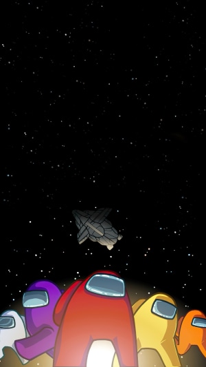 Among Us characters in space with a spaceship