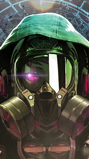 Anime character in a gas mask and hoodie