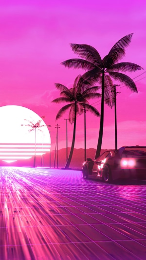 Car, Outrun, Out Run, Synthwave, Retrowave, Vaporwave, Scenery, Digital 