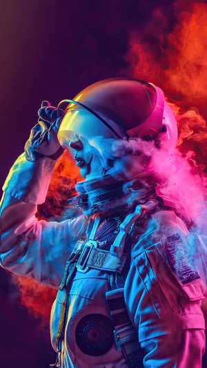 Astronaut in colorful smoke
