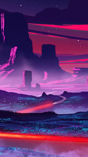Digital Art Landscape with Mountains and Road