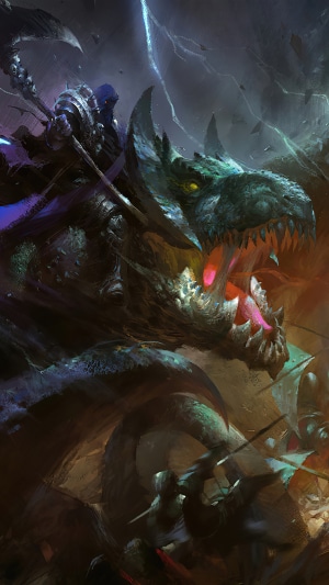 Warrior riding a dragon in battle