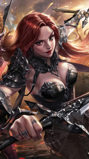 Fantasy warrior woman with red hair and sword