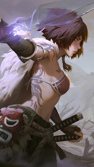 Warrior Girl with Tattoos and Swords
