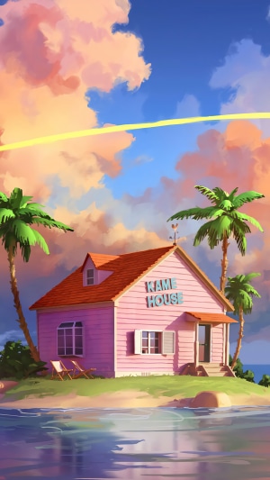 Kame House from Dragon Ball on an island
