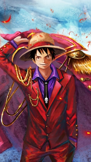 Monkey D. Luffy from One Piece in a red suit
