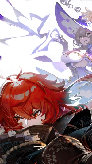 Diluc and Lisa from Genshin Impact