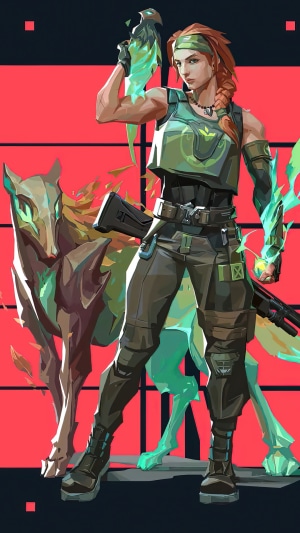 Skye from Valorant with a wolf companion