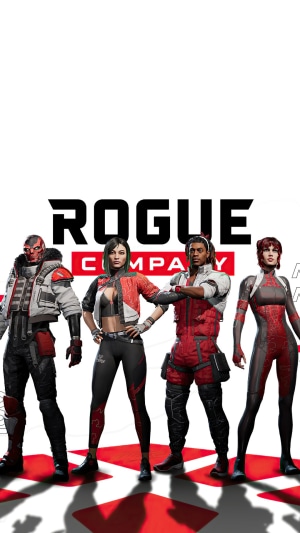Rogue Company characters standing in front of logo