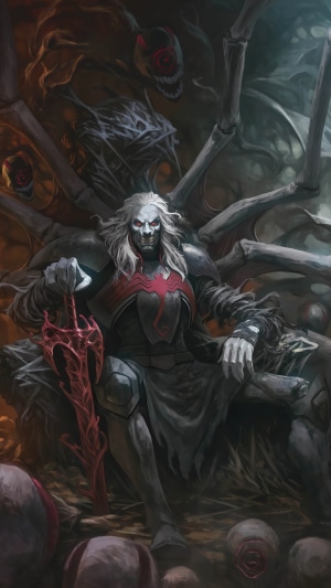 Knull from Marvel Comics sitting on a throne with a sword