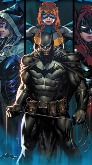 Batman, Batgirl, Huntress, and Batwoman from DC Comics
