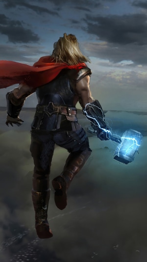 Thor from Marvel Comics holding Mjolnir