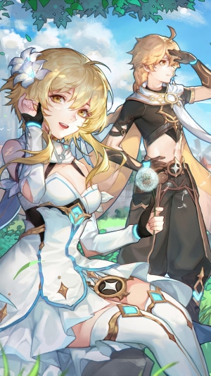 Lumine and Aether from Genshin Impact