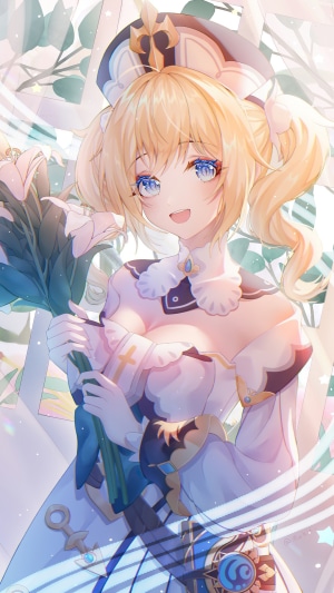Barbara from Genshin Impact holding lilies