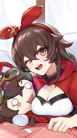 Amber from Genshin Impact with Baron Bunny plush