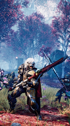 Godfall: Silvermane fighting monsters in a forest