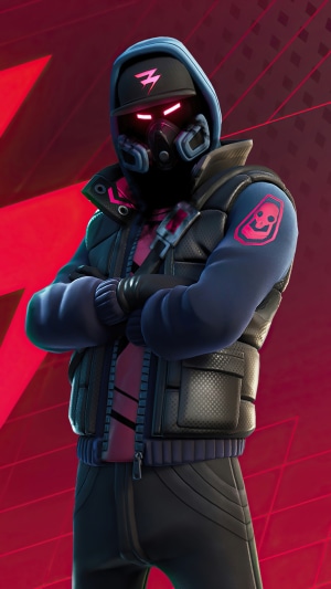Fortnite character with gas mask and hoodie