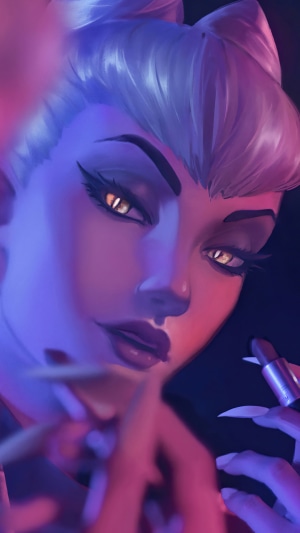 Evelynn from League of Legends KDA applying lipstick