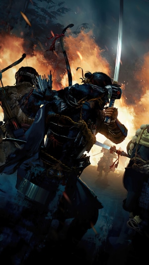 Samurai warriors in battle from Ghost of Tsushima