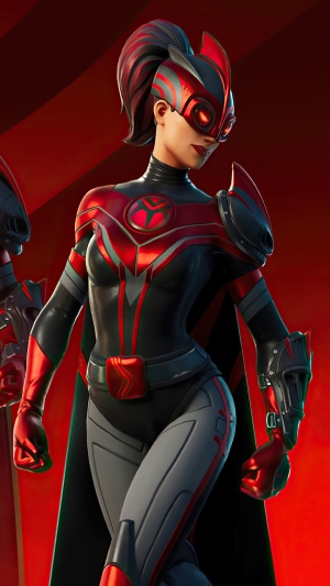 Fortnite character with red and black suit