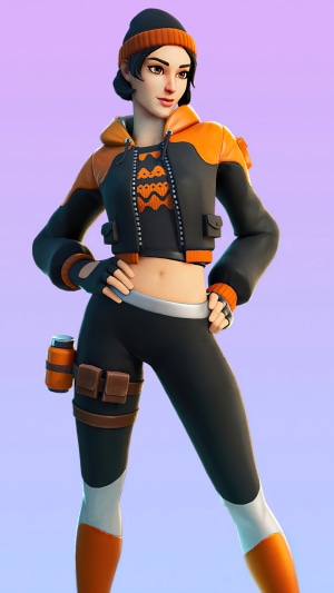 Fortnite character wearing orange and black outfit