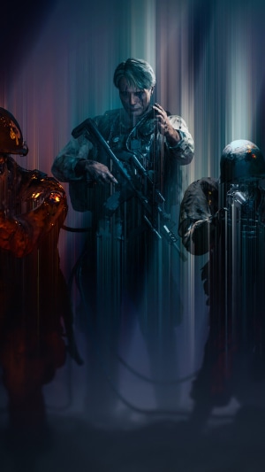 Cliff Unger from Death Stranding with two figures