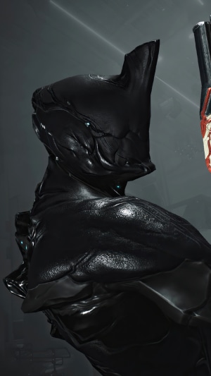 Warframe character in black armor