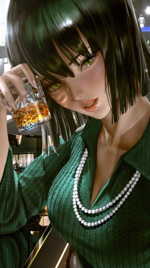 Fubuki from One Punch Man holding a drink