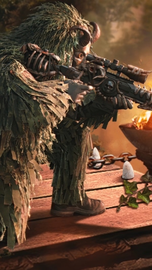 Sniper in ghillie suit aiming a rifle in Call of Duty Mobile