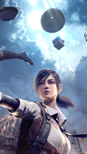 Girl with backpack and parachute in PUBG Mobile