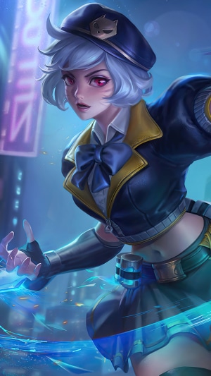 Wanwan from Mobile Legends in a blue uniform