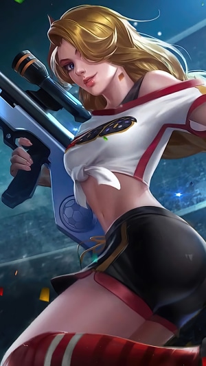 Lesley from Mobile Legends holding a rifle