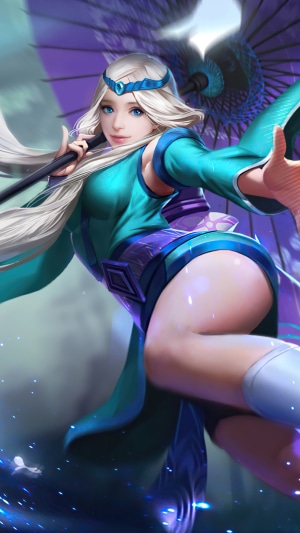 Kagura from Mobile Legends holding an umbrella